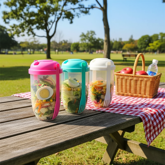 Portable Salad Cup With Fork & Sauce Box